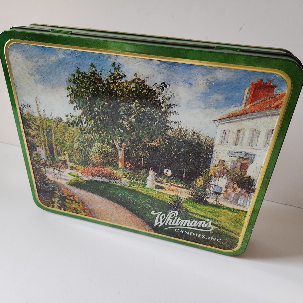 Vintage Whitman's Sampler Tin with Pissaro Graphics and Hinged Lid